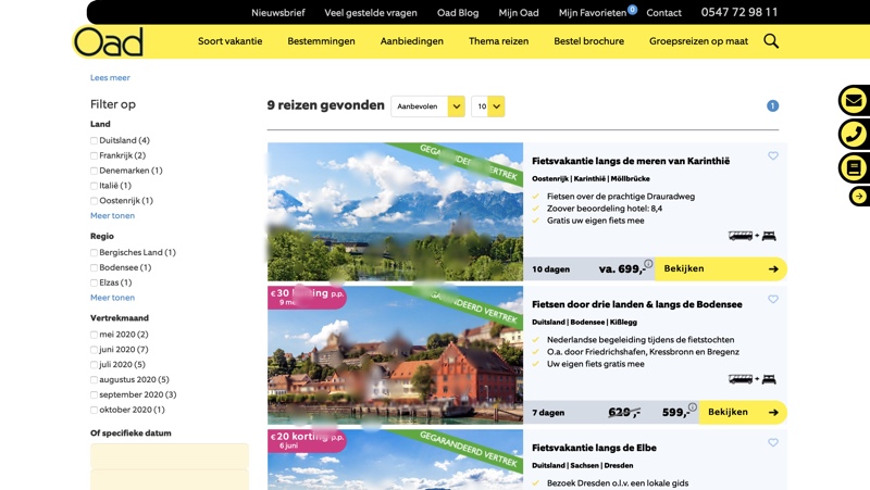 website OAD Fietsvakanties