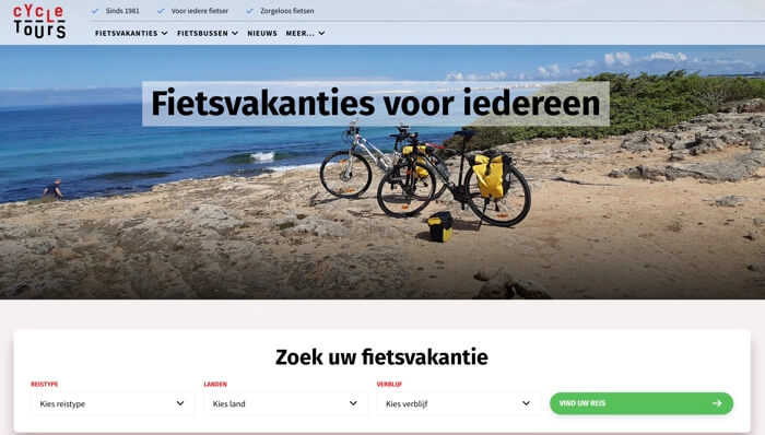 cycletours fietsvakanties website