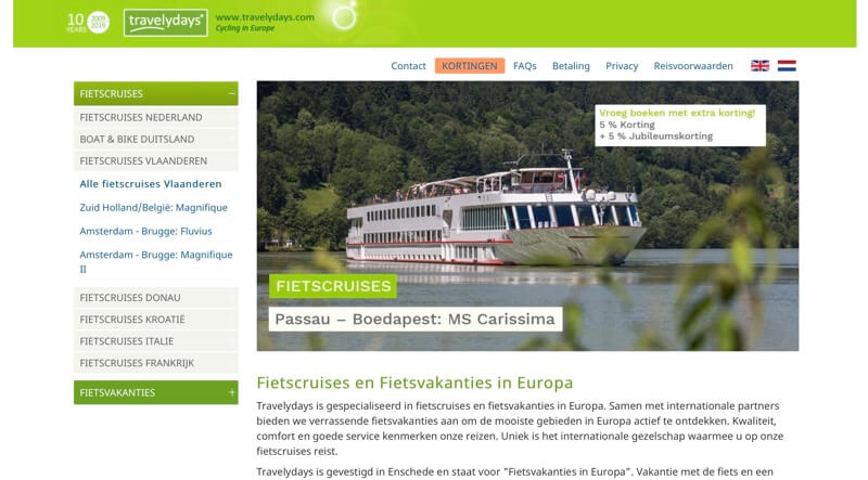 travelydays fietscruises website