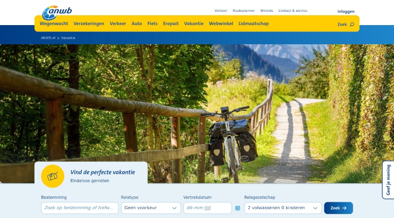 ANWB Fietsvakanties website