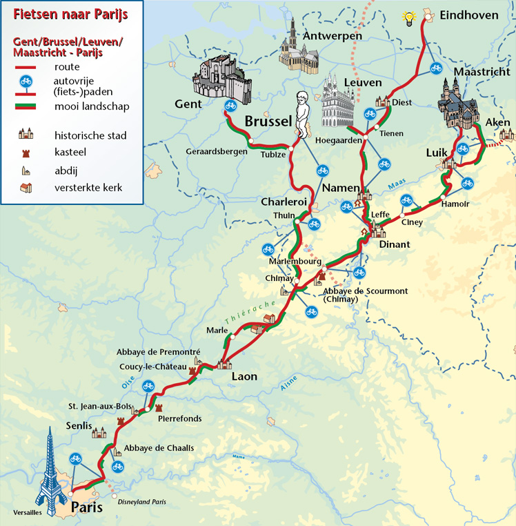 fietsen naar Parijs kaart route