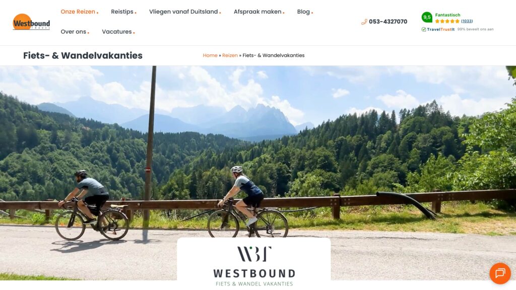 Westbound Travel Fietsvakanties website
